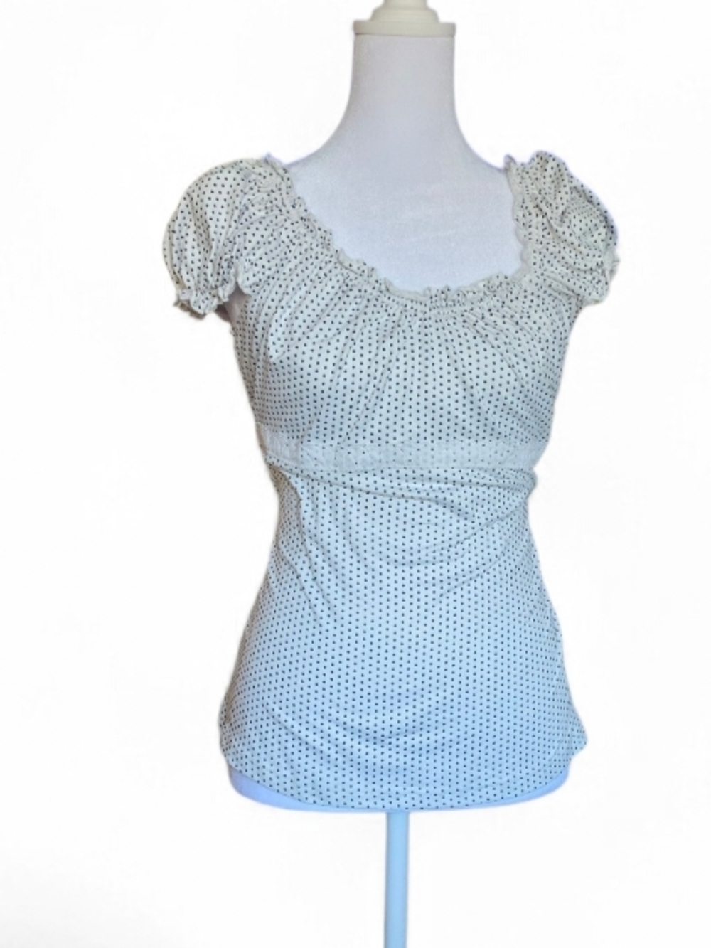 Fitted White Polka Dot Top